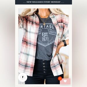 Love Tree Plaid Button Down Shirt - Pink and White